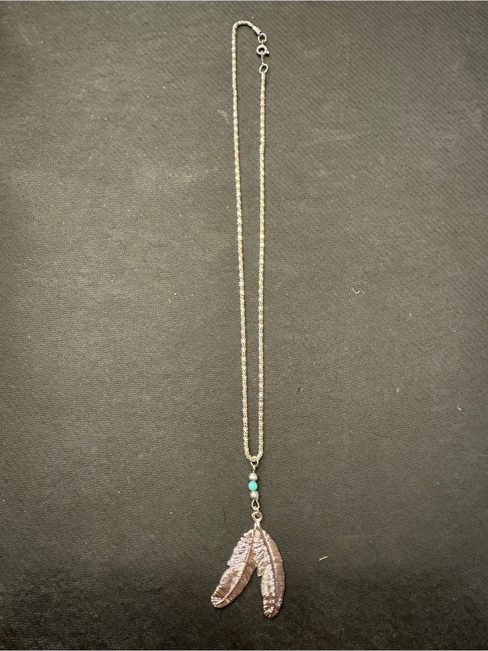 Sterling Silver Feather Pendant Necklace with Turquoise Bead